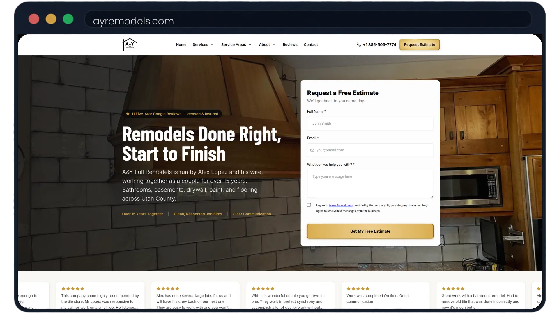 A&Y Remodels contractor website design by Stallion Creed