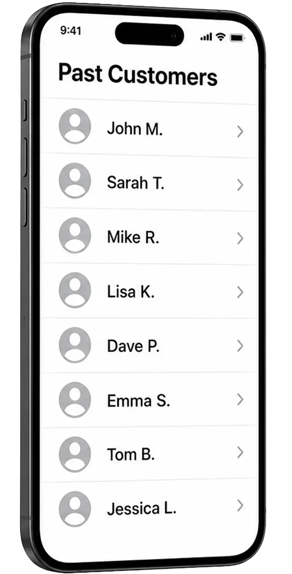 Past customers list on a phone