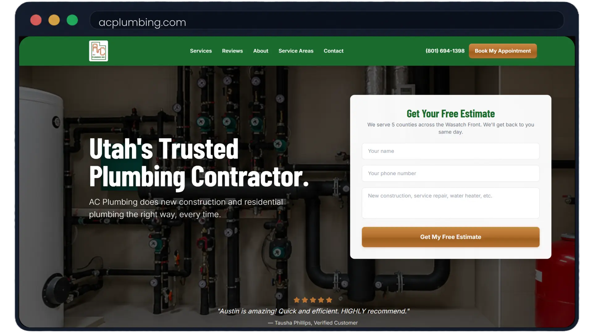 AC Plumbing contractor website design by Stallion Creed