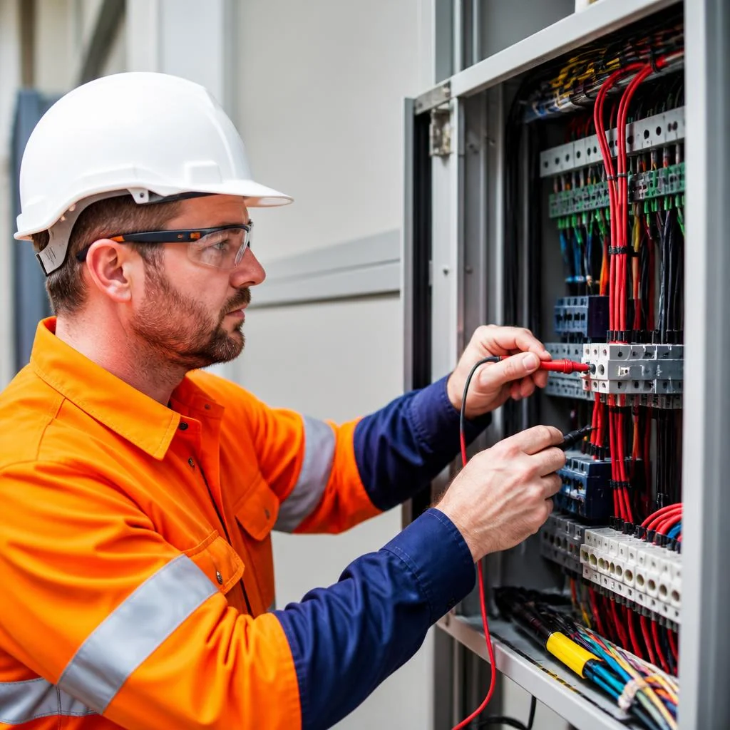 Electrician contractor at work — electrician website design and marketing by Stallion Creed